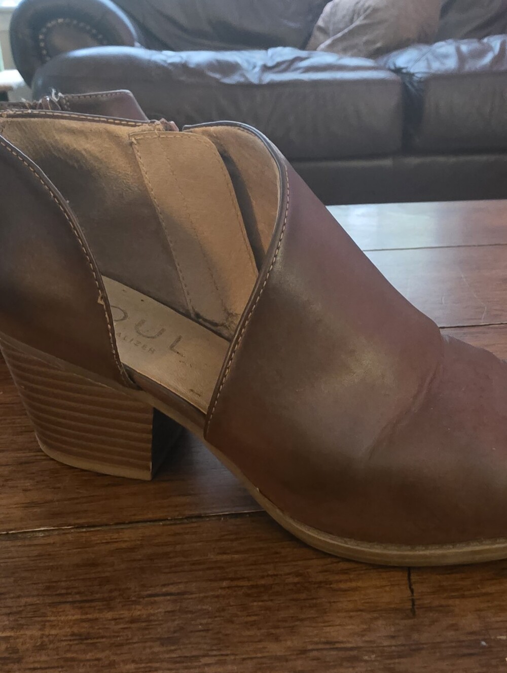 SOUL Naturalizer Women's Brown Leather Ankle Booties with Side Zip